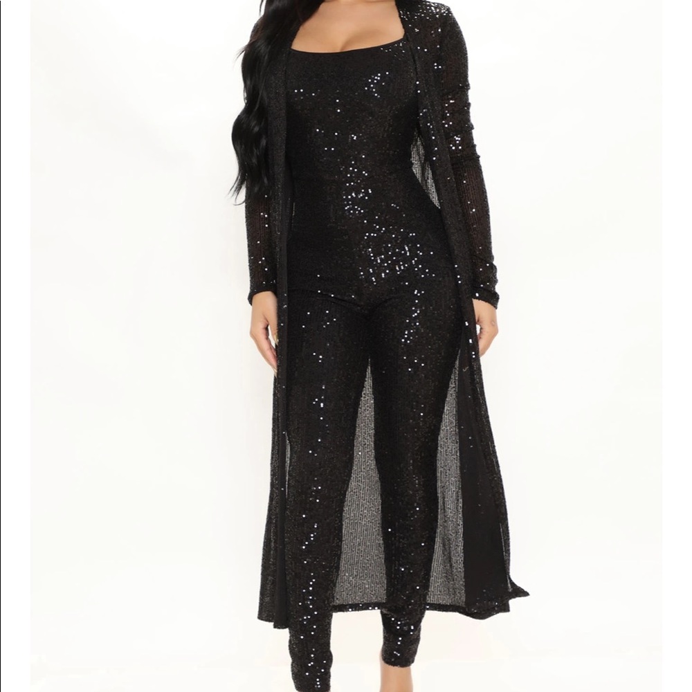 NWT Fashion nova ready to sparkle sequin jumpsuit SET black size XS